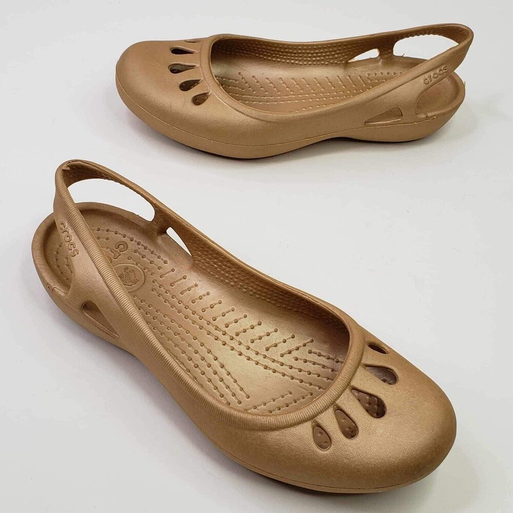 Crocs Ballet Flat Women’s Sz 6 Gold/Tan Slingback Comfort Slip On Shoes